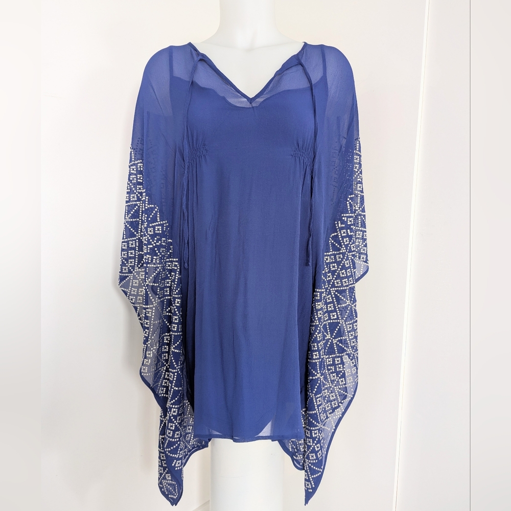 TWELFTH STREET BY CYNTHIA VINCENT Violet Blue Tunic W/ Silver-Tone Detail; SizeS